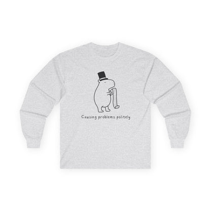 Funny Minimalist Long Sleeve Tee - Capybara Causing Problems Politely