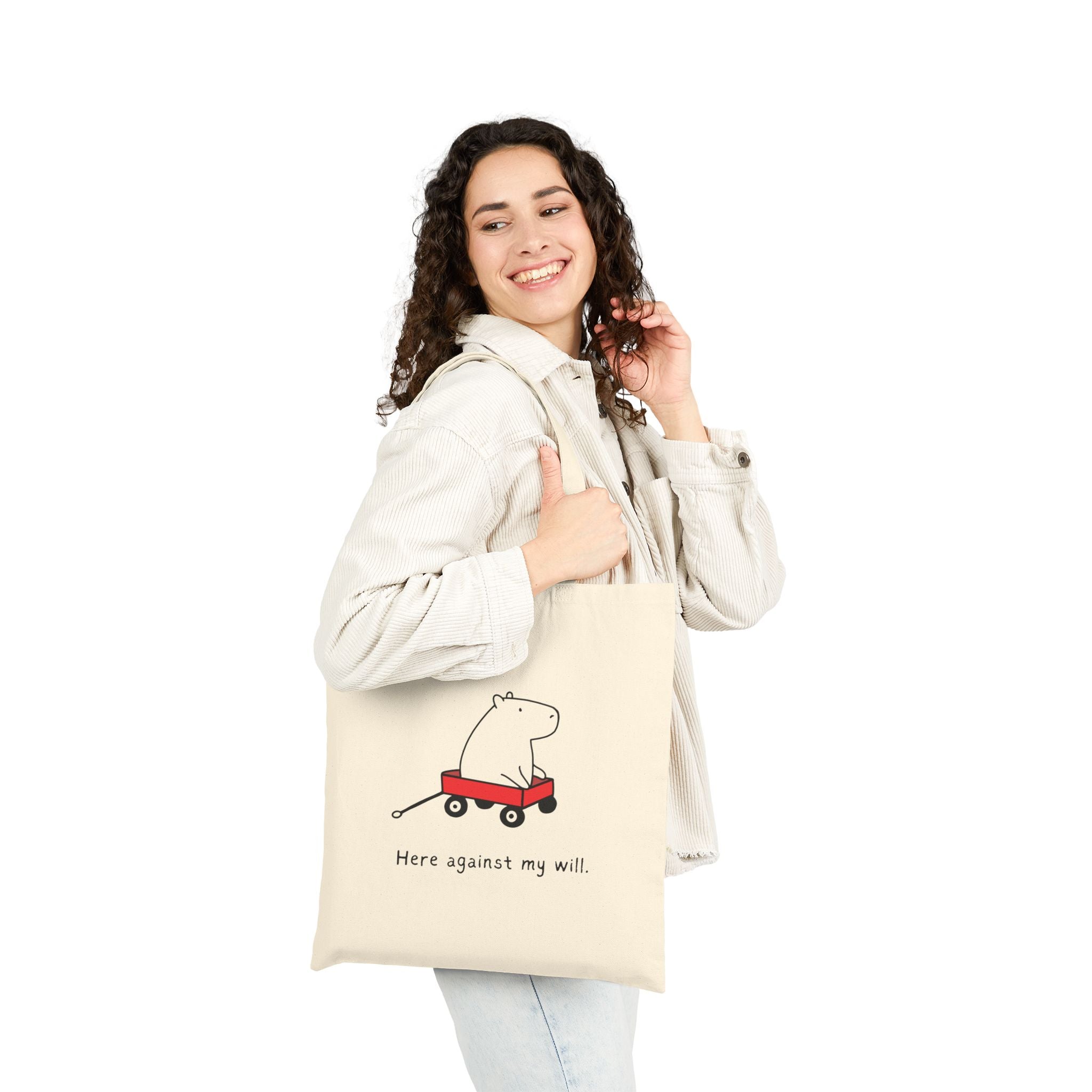 Here Against My Will Capybara Canvas Tote Bag