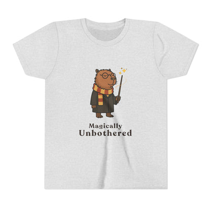 Magically Unbothered Kids Shirt | Chill Wizard Capybara Graphic Youth Tee