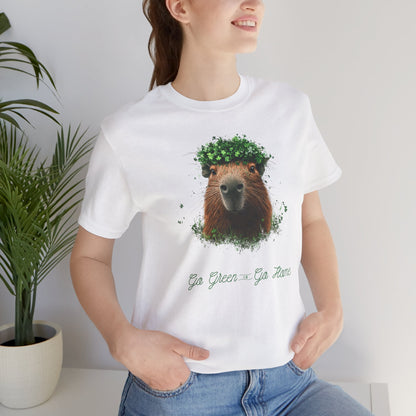 St Patrick's Day Go Green or Go Home Tee - St Patrick's Day Feeling Lucky Tee - Green Clover Capybara Unisex Jersey Short Sleeve Shirt