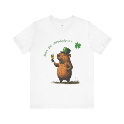 St Patrick's Day Luck Start the Shenanigans Tee -  Dapper Capybara Unisex Jersey Short Sleeve Shirt