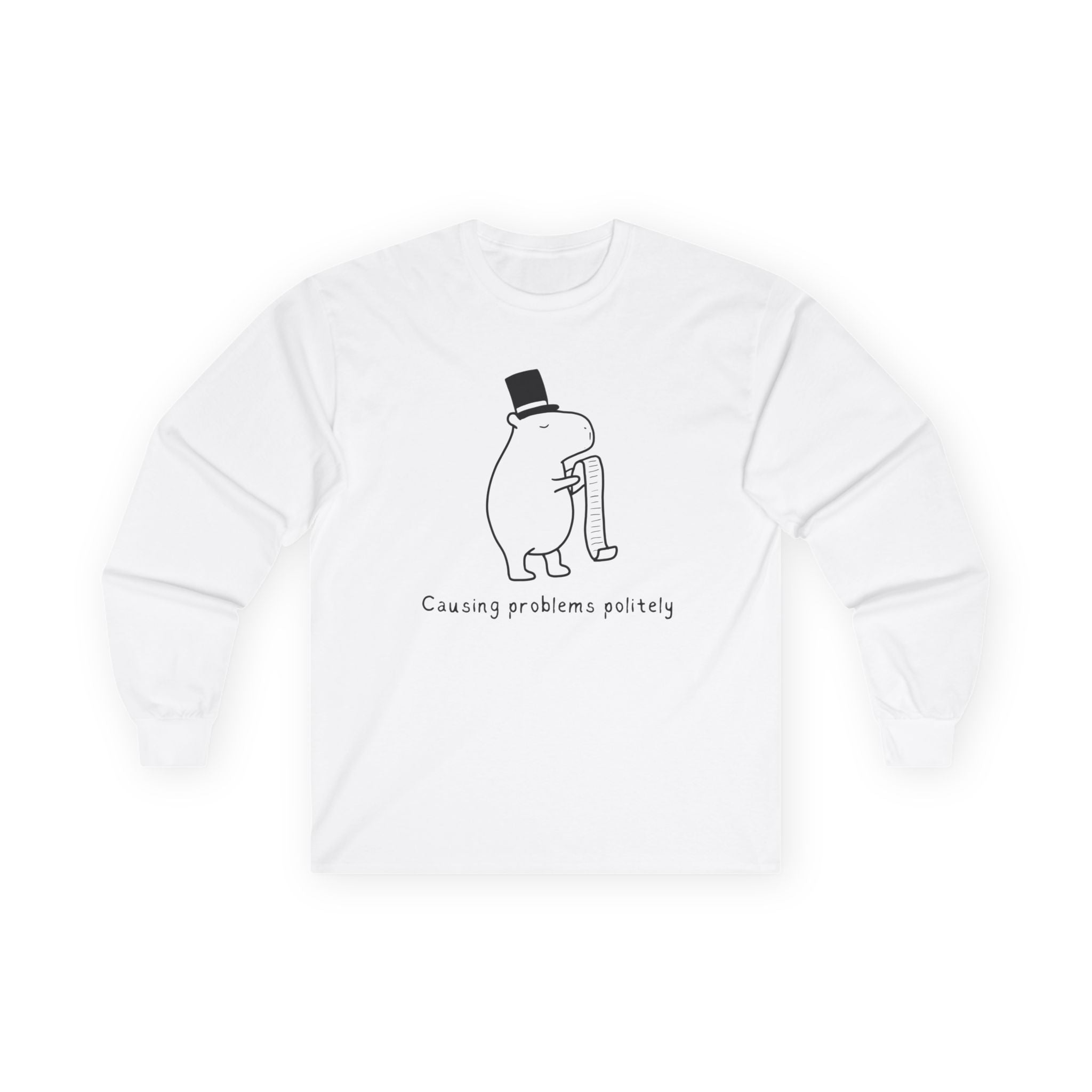 Funny Minimalist Long Sleeve Tee - Capybara Causing Problems Politely