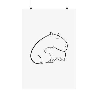 Minimalist Capybara Wall Art – Mama & Baby Line Drawing | Cute Nursery & Family Print