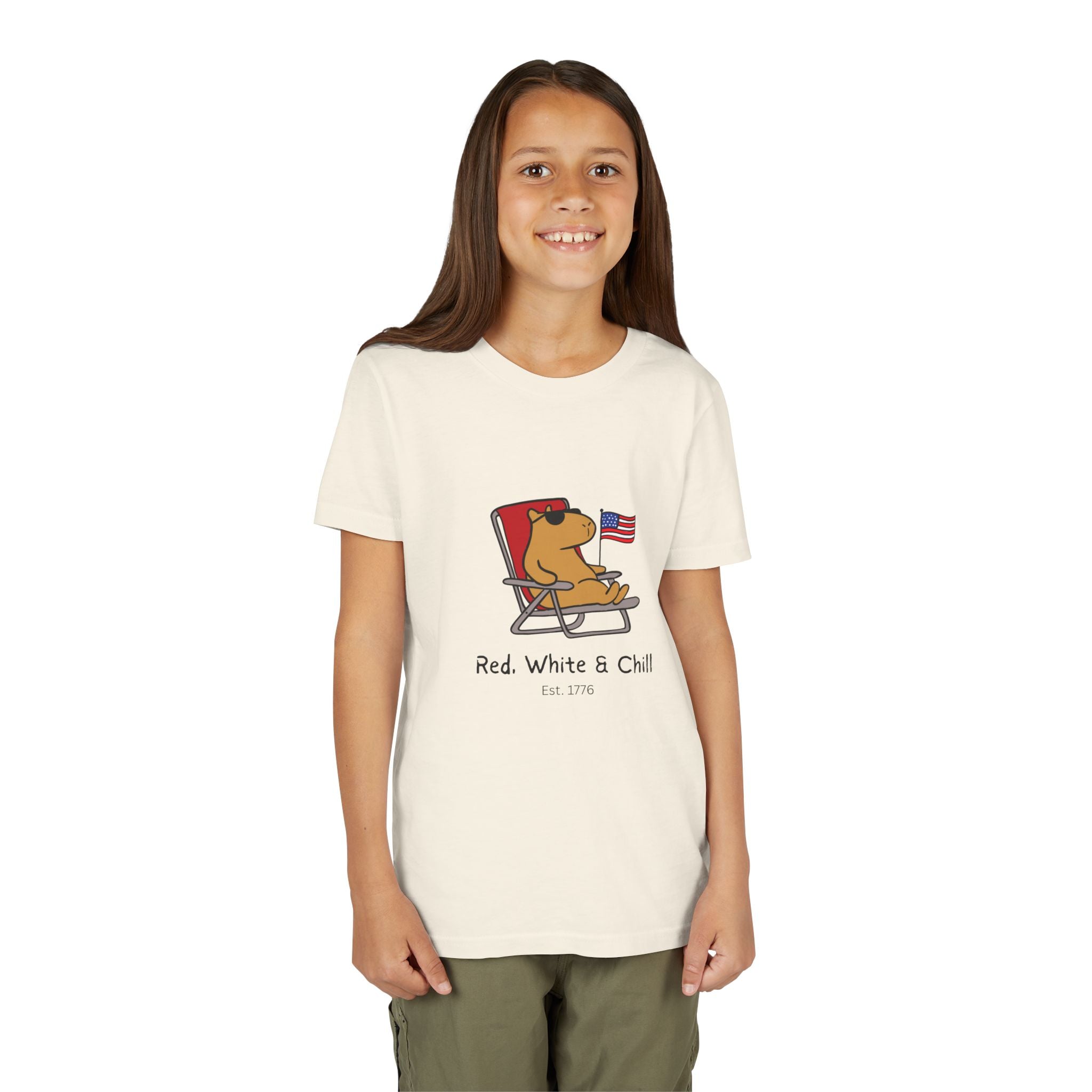 Kids USA Shirt – "Red, White & Chill" Patriotic Capybara Youth Tee