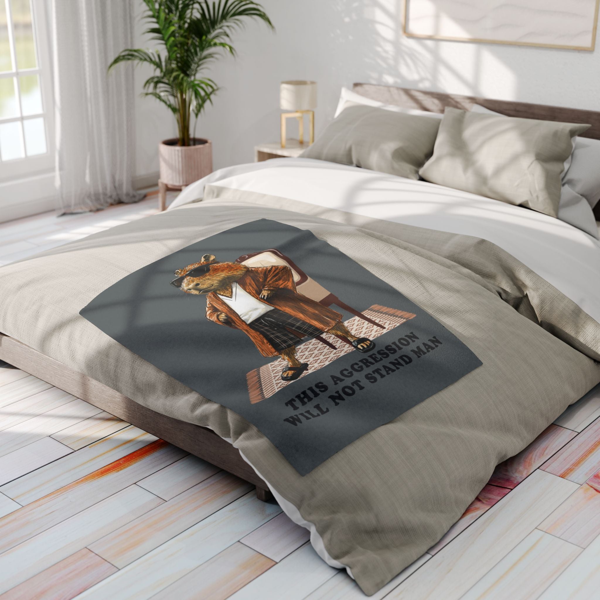 Fleece Blanket - Big Lebowski Inspired Capybara - 'This aggression will not stand, man'
