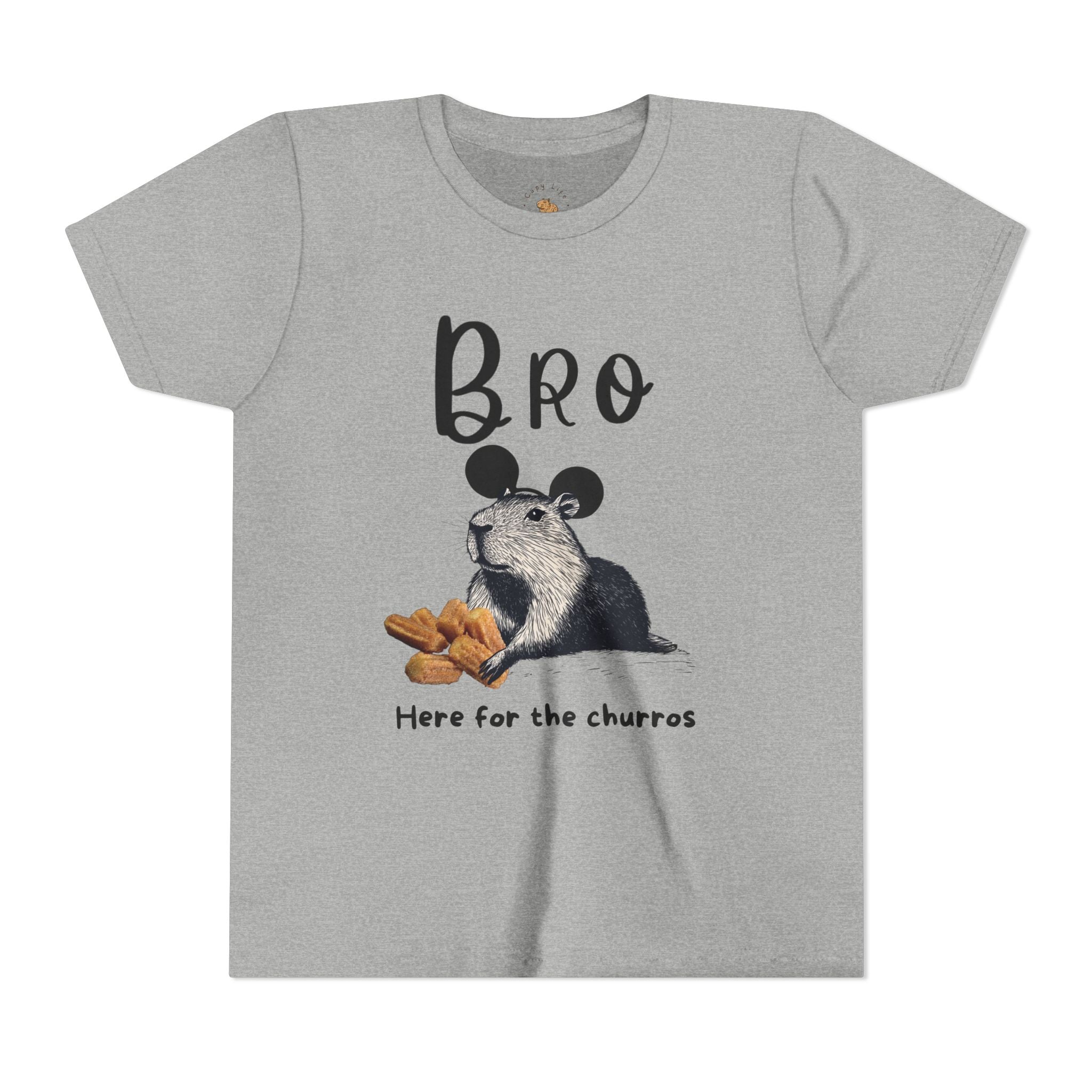 Bro Theme Park Here for the Churros Tee -  Capybara Youth Unisex Jersey Short Sleeve Shirt