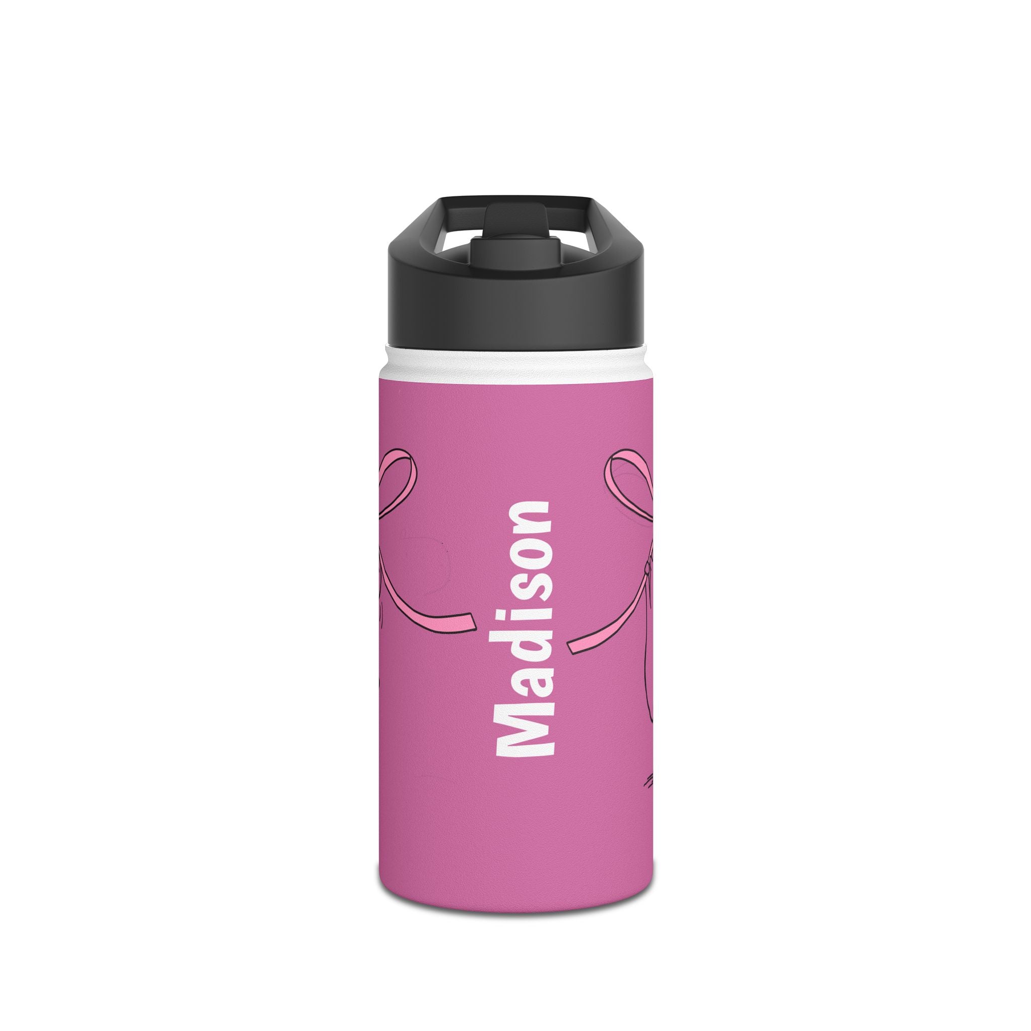 Personalized Kids Capybara Water Bottle with Straw – Pink Coquette Ribbon Kids Bottle