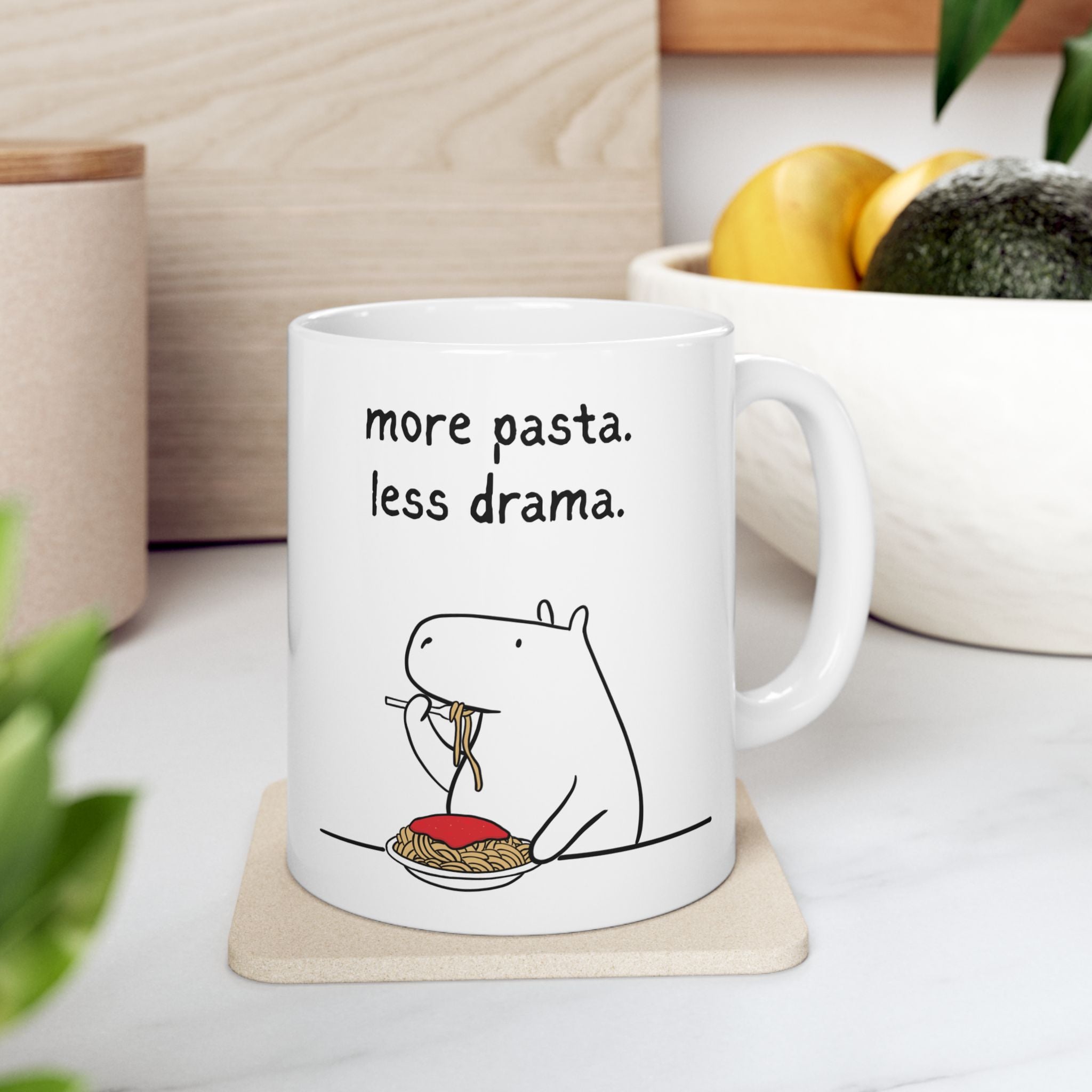 "More Pasta.  Less Drama." Capybara Carb Lovers Mug