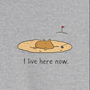 Gray t-shirt with a small graphic and text on a white background
