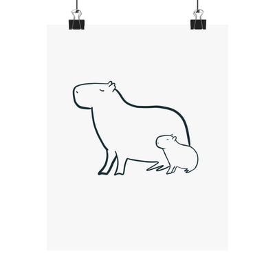 Minimalist Capybara Wall Art – Mama & Baby Line Drawing | Nursery & Family Print