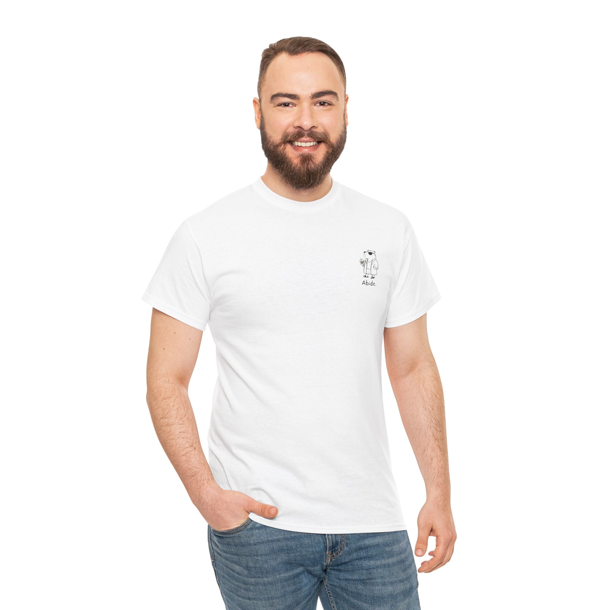 "Abide" Left Logo Capybara Dude Heavy Tee