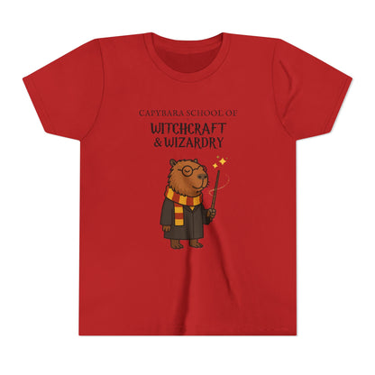 Whimsical Youth Tee - Capybara School of Witchcraft & Wizardry, Funny Hairy Potter Parody | Magical Fandom Gift |  Youth Hairy Potter Unisex Tee
