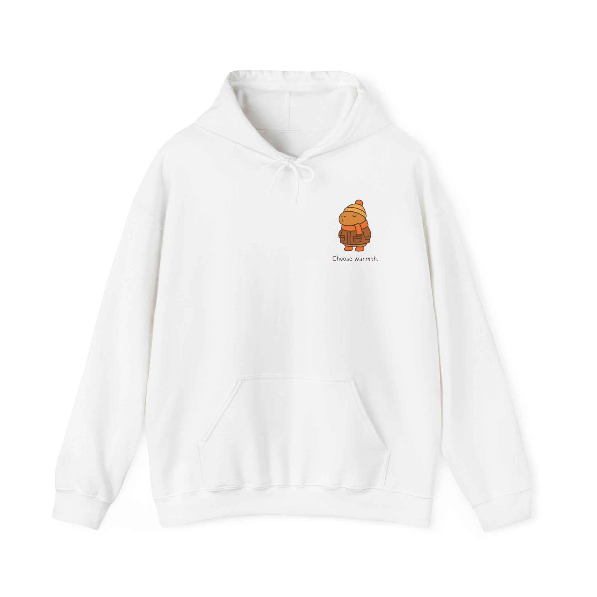 Choose Warmth Hoodie – Cute Minimal Capybara Winter Hoodie for Adults | Cozy Left-Chest Logo Sweatshirt
