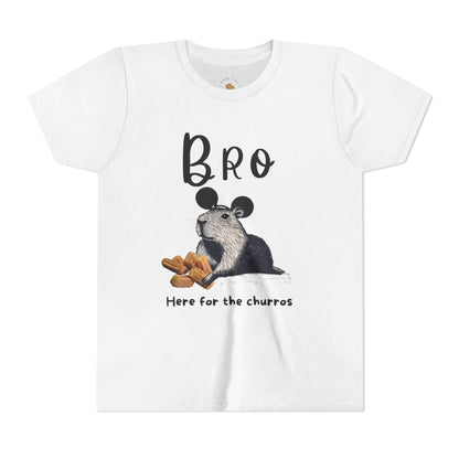 Bro Theme Park Here for the Churros Tee -  Capybara Youth Unisex Jersey Short Sleeve Shirt