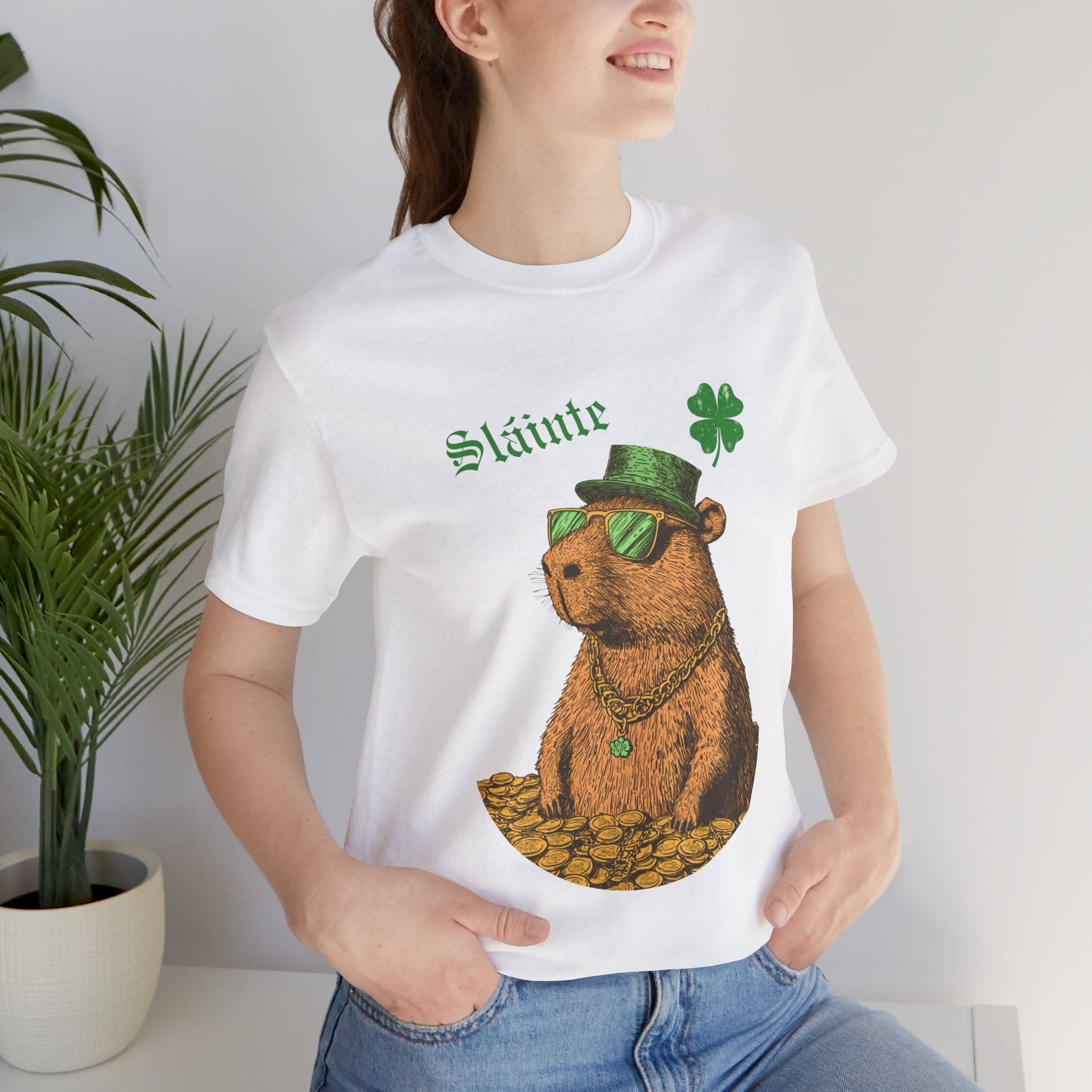 St Patrick's Day Slainte Tee - Gangster Capybara Unisex Jersey Short Sleeve Shirt