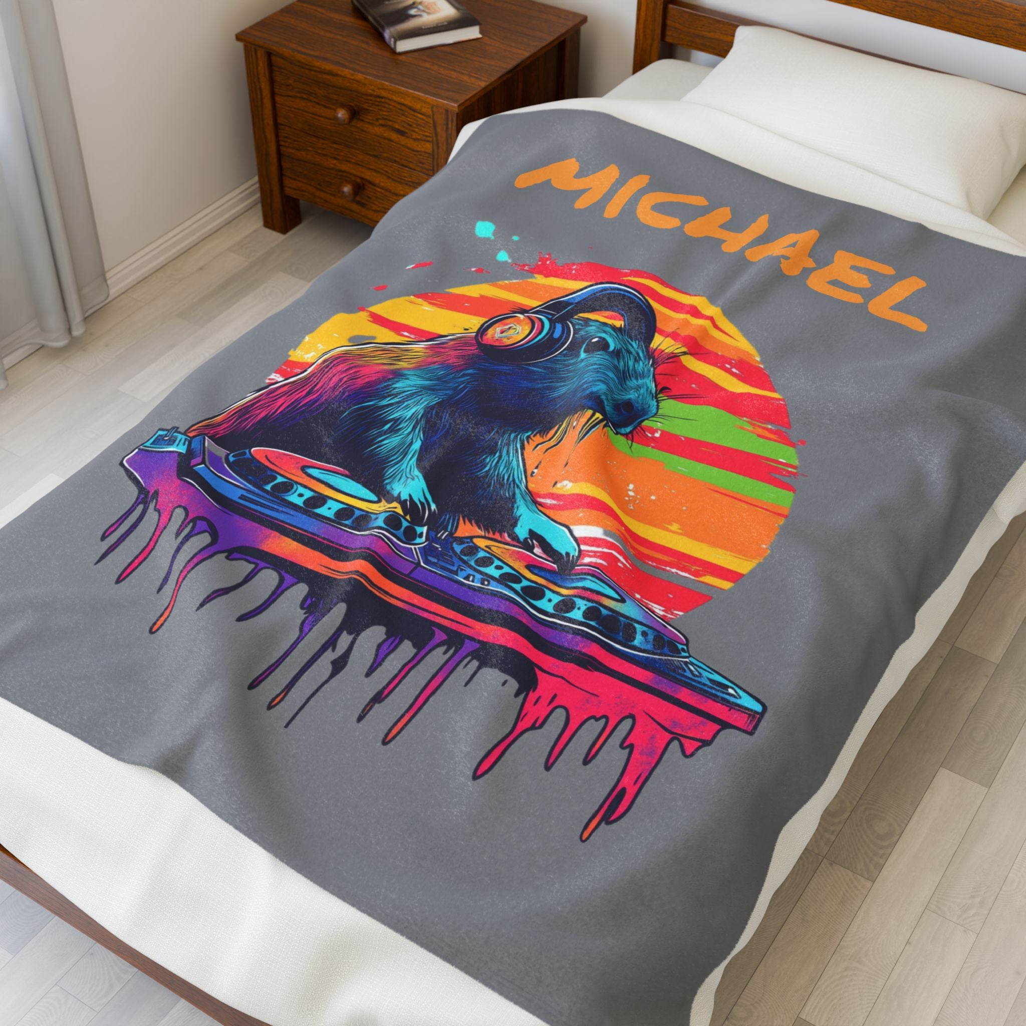 DJ Capybara Fleece Blanket | Music Lover Throw, Cozy Chill Vibes