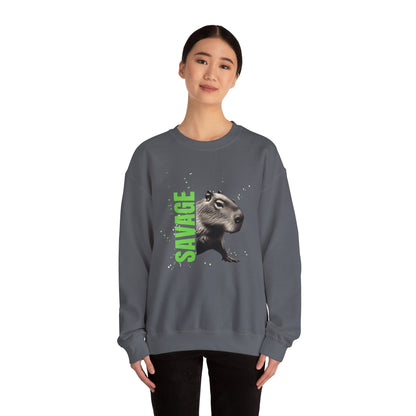 Savage Capybara Streetwear Sweatshirt – Bold Urban Graphic SAVAGE Heavy Crewneck