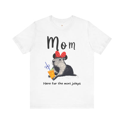 Mom Theme Park Here for the Mint Juleps Tee -  Capybara Drink Unisex Jersey Short Sleeve Shirt