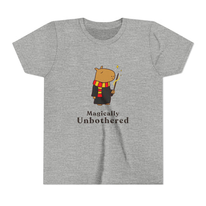 Magically Unbothered Kids Shirt | Chill Wizard Capybara Graphic Youth Tee
