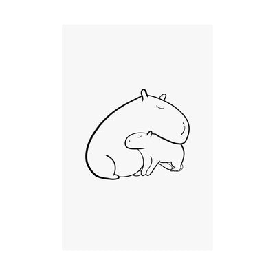 Minimalist Capybara Wall Art – Mama & Baby Line Drawing | Cute Nursery & Family Print