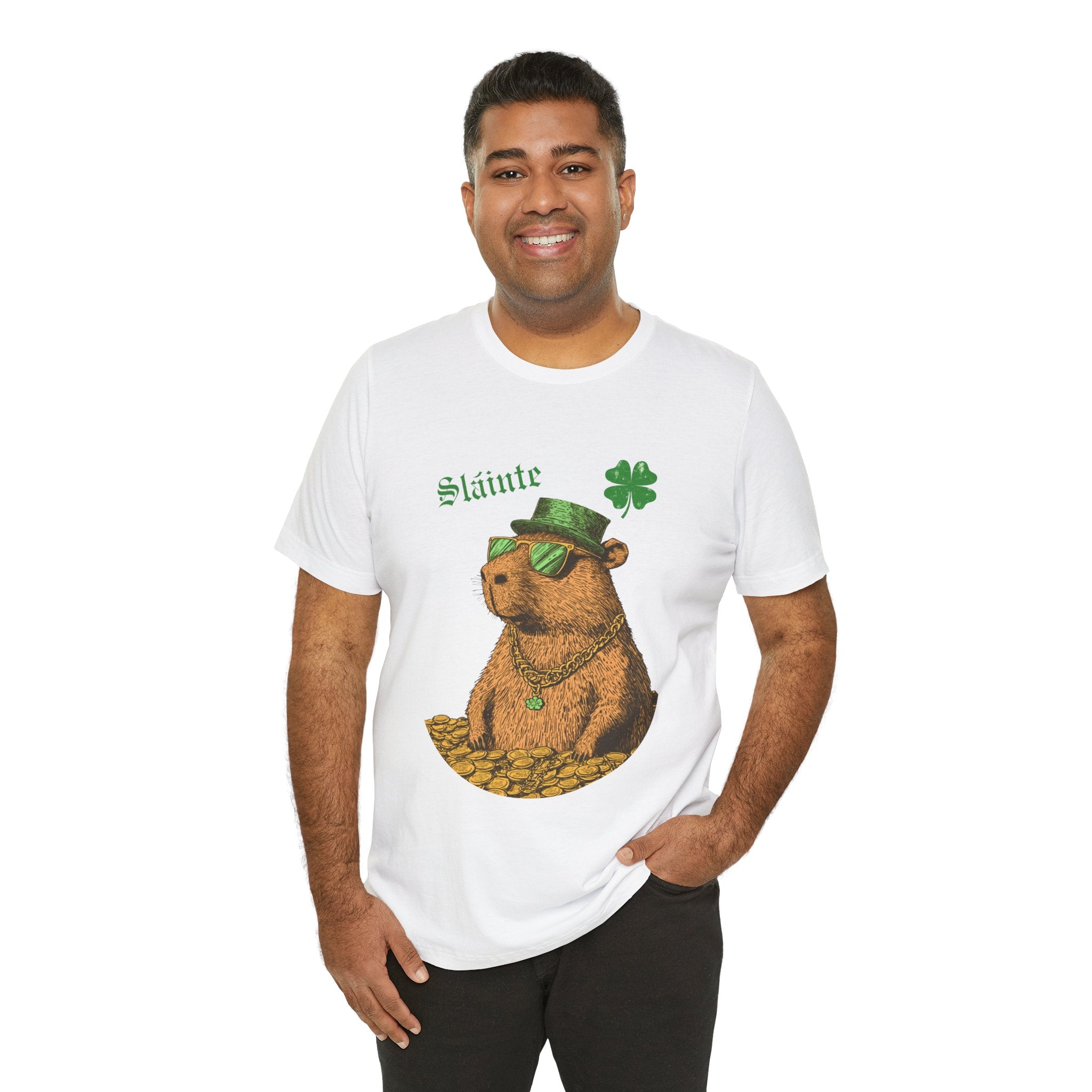 St Patrick's Day Slainte Tee - Gangster Capybara Unisex Jersey Short Sleeve Shirt