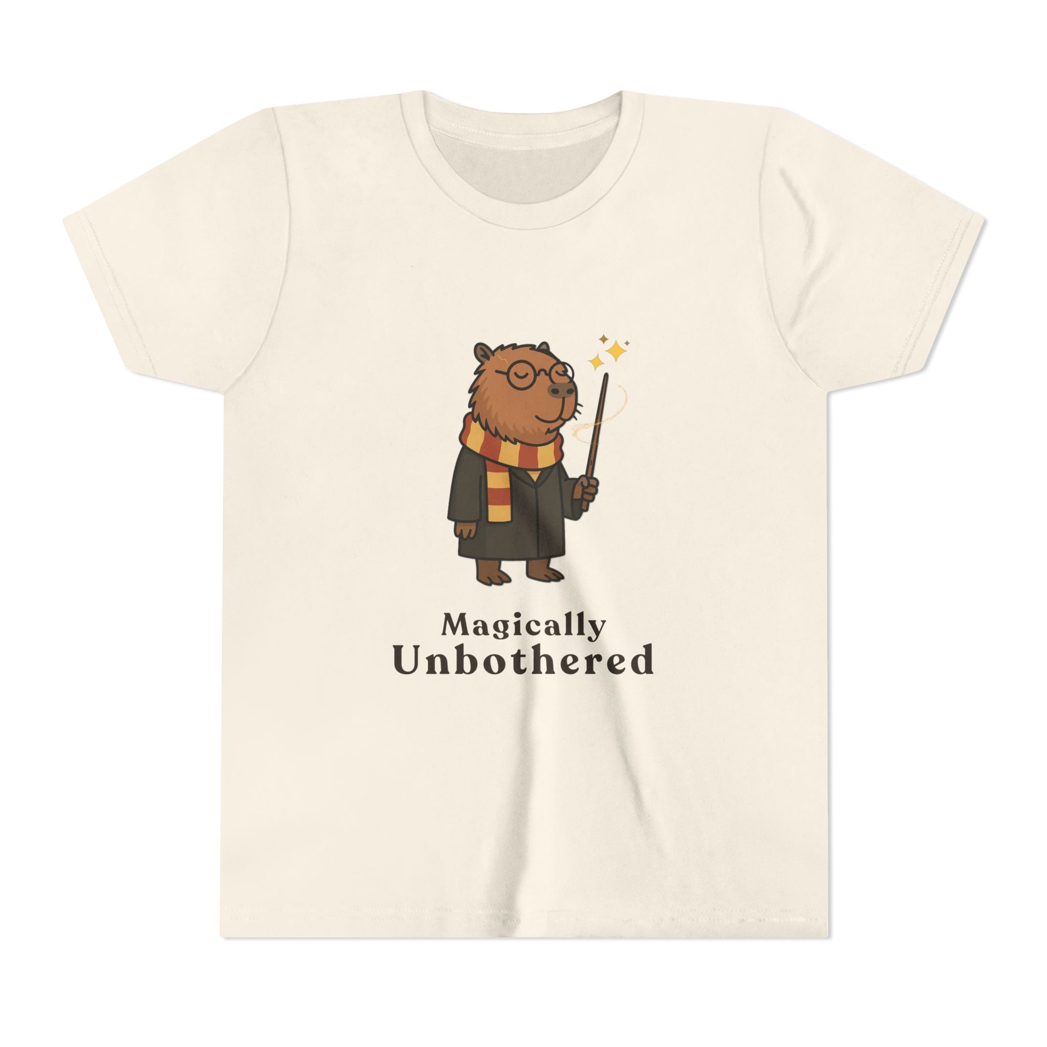 Magically Unbothered Kids Shirt | Chill Wizard Capybara Graphic Youth Tee