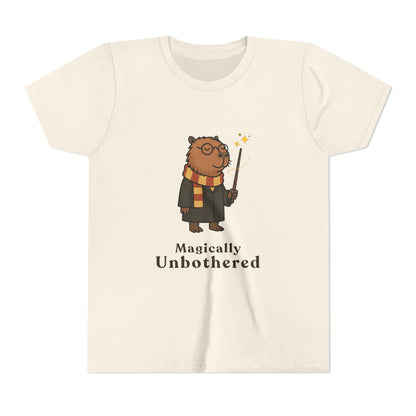 Magically Unbothered Kids Shirt | Chill Wizard Capybara Graphic Youth Tee