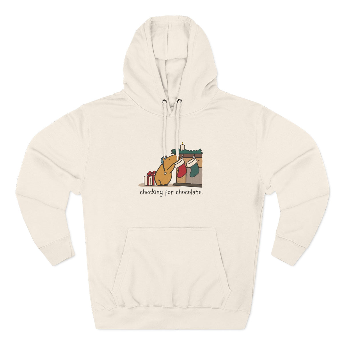 Checking for Chocolate Funny Christmas Capybara Fleece Hoodie