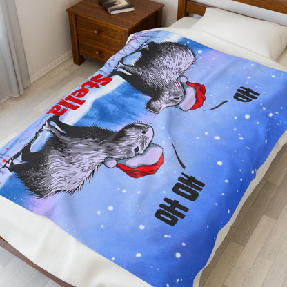 Ho Ho Ho Personalized Capybara Blanket | Custom Name Christmas Fleece Throw | Funny Cozy Holiday Gift