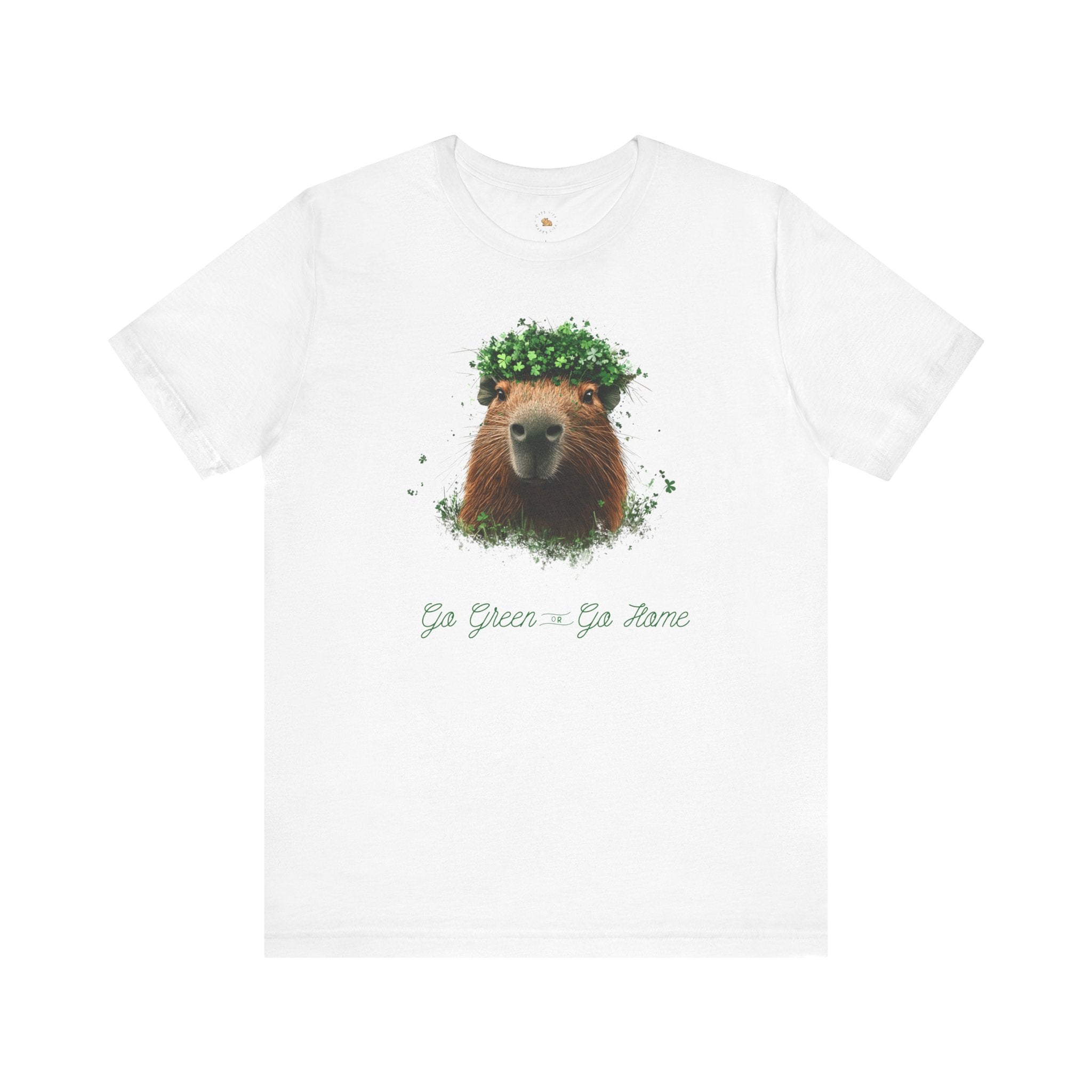 St Patrick's Day Go Green or Go Home Tee - St Patrick's Day Feeling Lucky Tee - Green Clover Capybara Unisex Jersey Short Sleeve Shirt