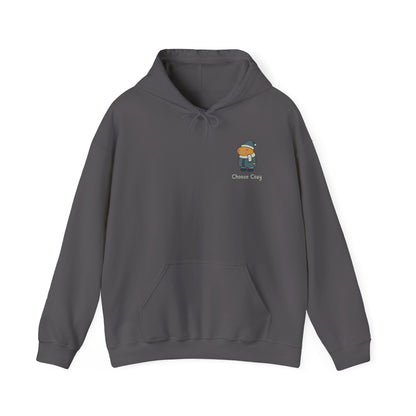 Gray hooded sweatshirt with a minimalist capybara graphic and "Choose Cozy" text on the chest