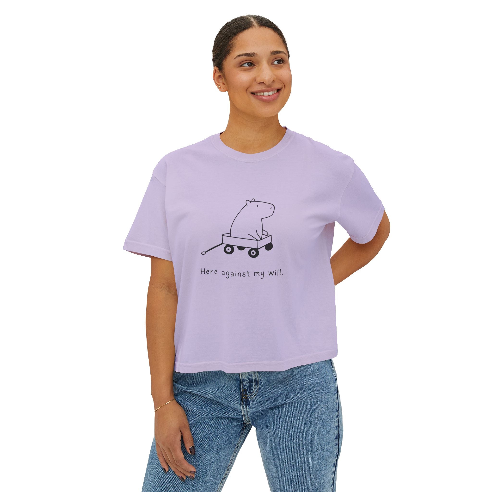 Funny Womens Shirt - Here Against My Will Capybara Boxy Tee