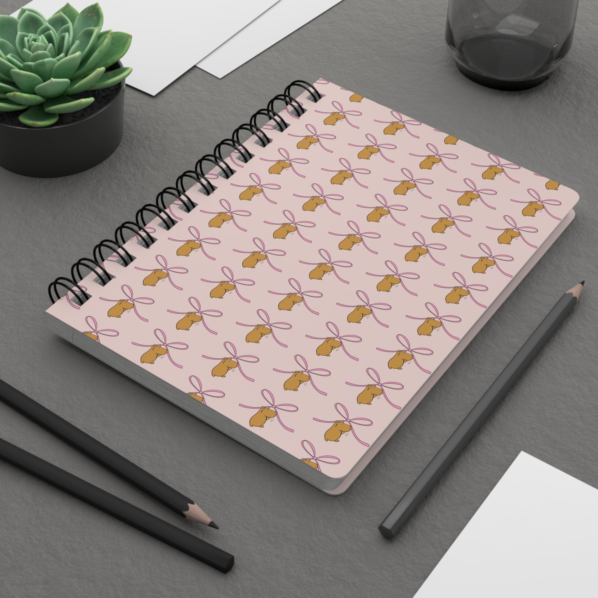 Cute Capybara Notebook – Pink Bow Pattern Journal