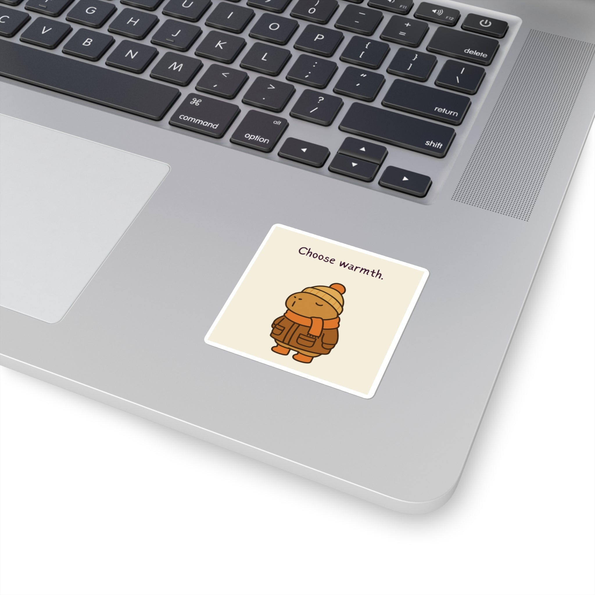 Choose Warmth Sticker – Cozy Capybara Winter Vinyl Sticker for Water Bottles & Laptops