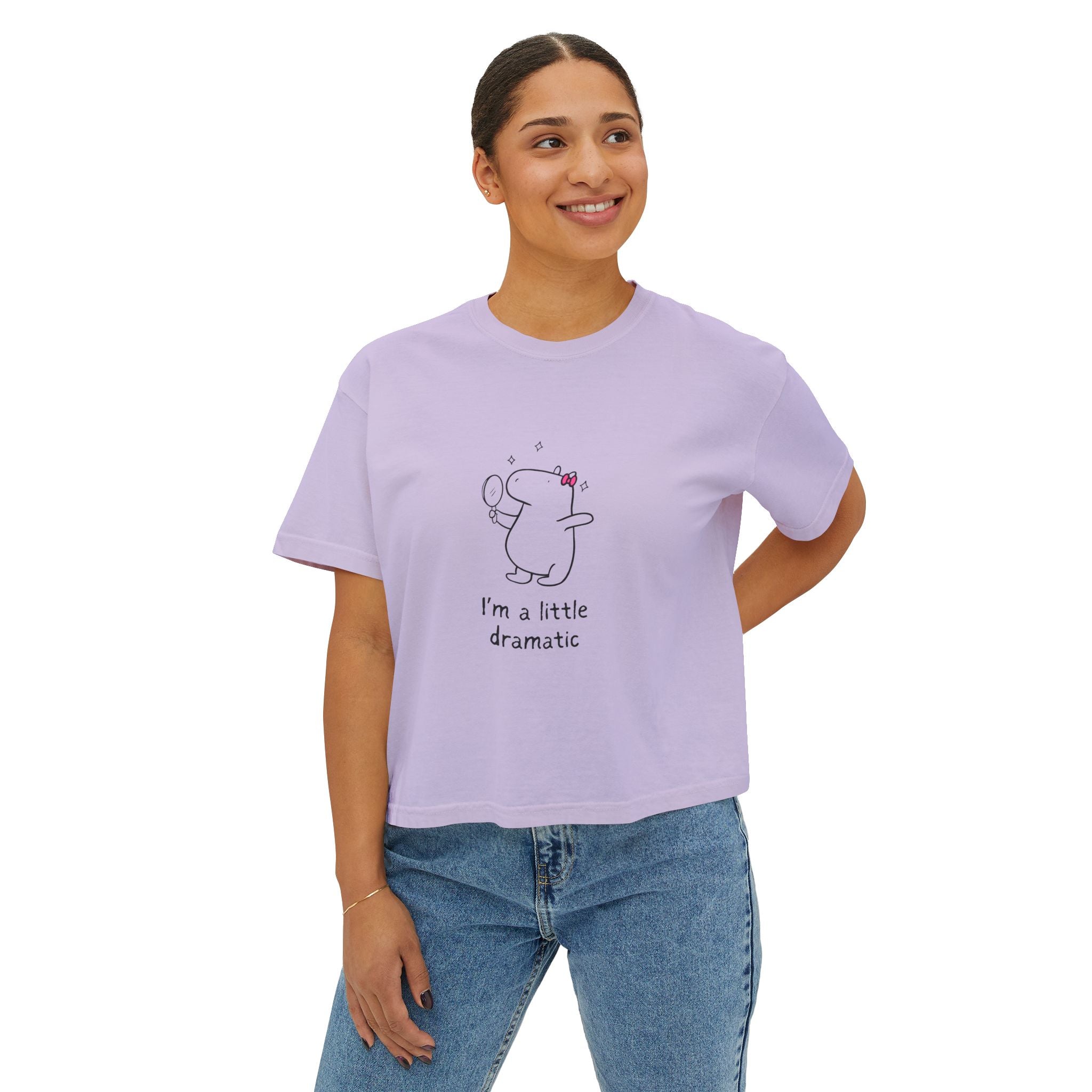 Funny Womens Boxy Tee - "I'm a little dramatic" Capybara Boxy Tee