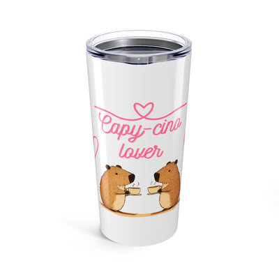 20oz tumbler with illustration of two capybaras drinking coffee and text "Capy-cino lover