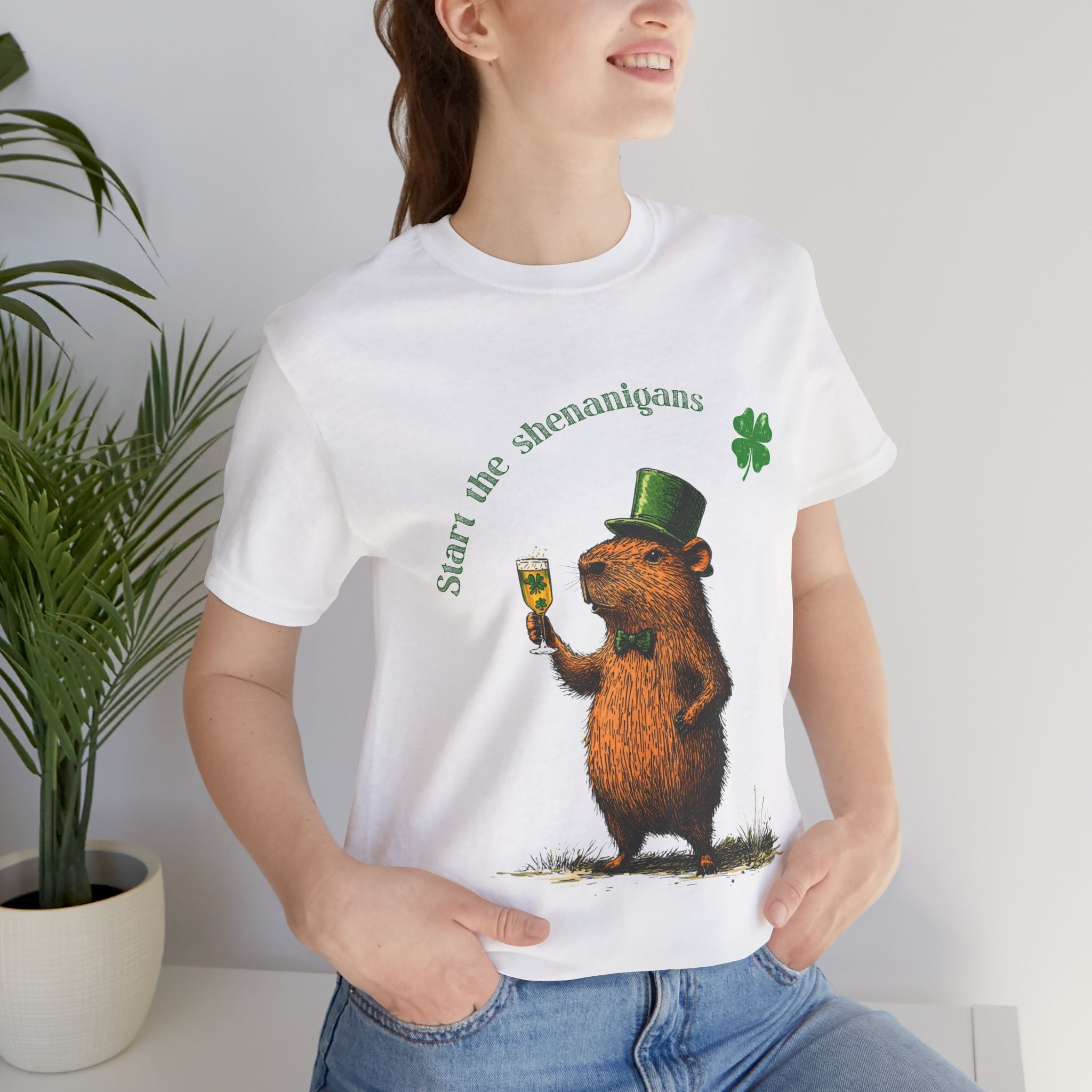 St Patrick's Day Luck Start the Shenanigans Tee -  Dapper Capybara Unisex Jersey Short Sleeve Shirt