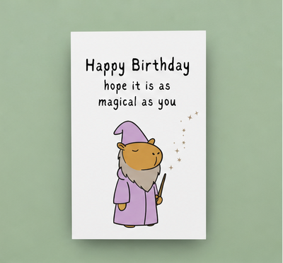 Capybara Birthday Magical Wizard Printable Card