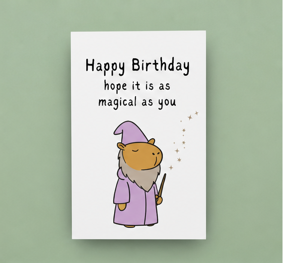 Capybara Birthday Magical Wizard Printable Card