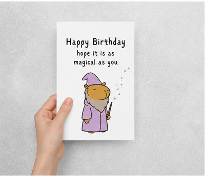 Capybara Birthday Magical Wizard Printable Card