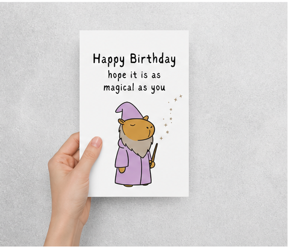 Capybara Birthday Magical Wizard Printable Card