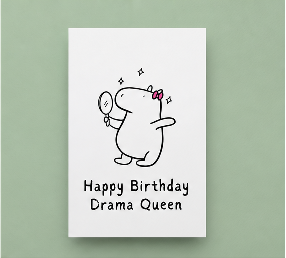 Drama Queen Funny Birthday Card Printable  Capybara Card