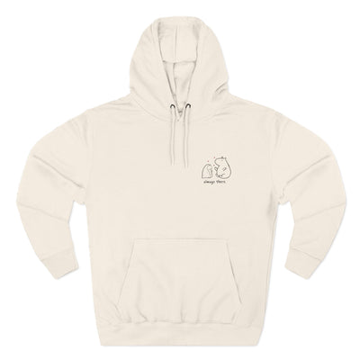 Capy Life cream-colored premium hoodie featuring a minimalist capybara illustration and the text always there.