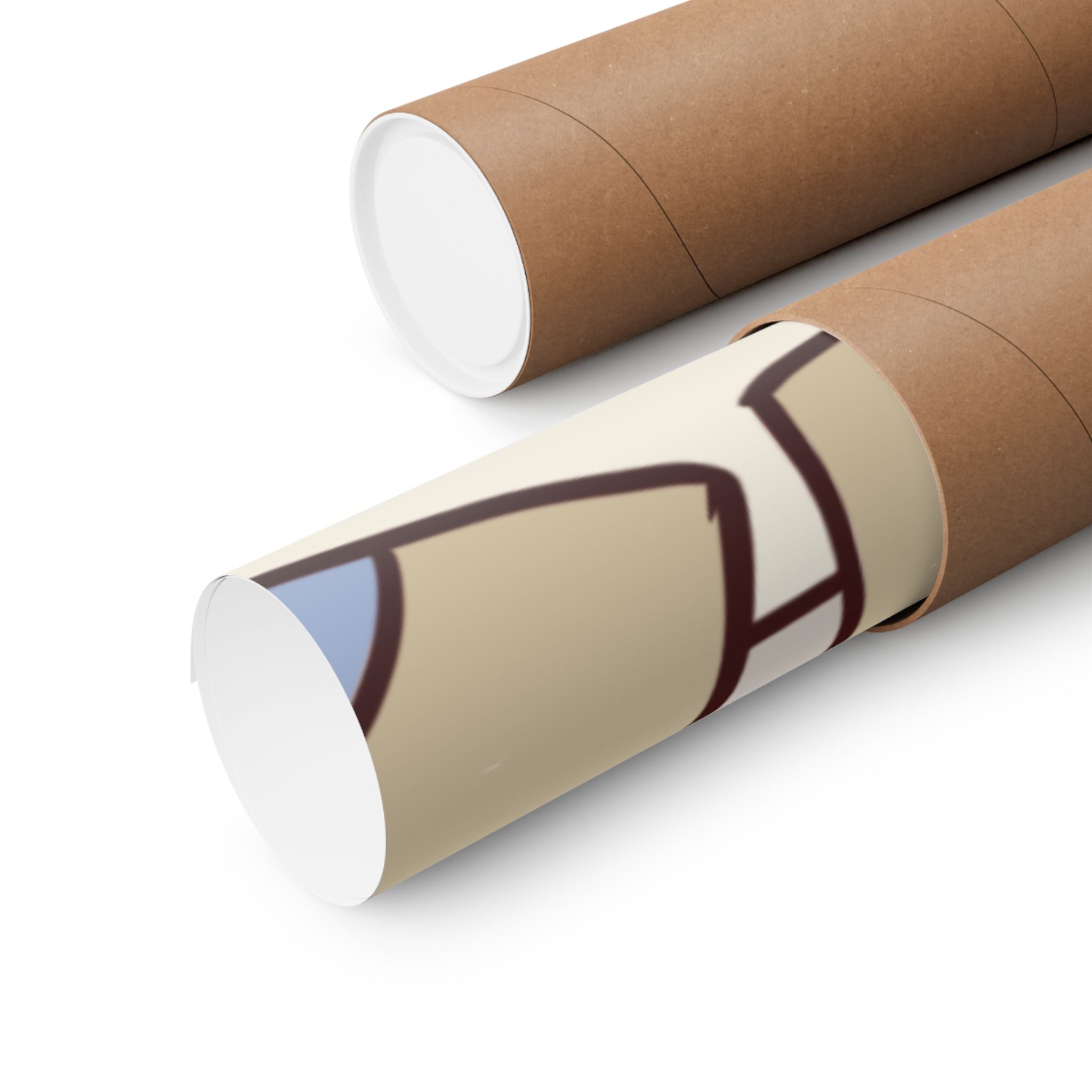 Capy Life art print rolled inside a brown cardboard shipping tube, showing a glimpse of a minimalist illustration.