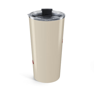Capy Life insulated travel tumbler with a cream background and autumn leaf design, featuring a clear spill-proof lid.