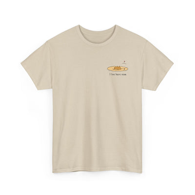 Capy Life beige heavyweight cotton t-shirt featuring a small left chest capybara in a sand bunker golf graphic.