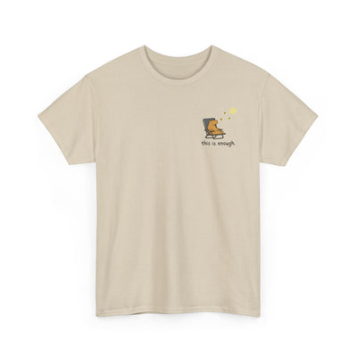 Capy Life heavyweight beige t-shirt with a minimalist left chest graphic of a capybara relaxing under the moon.
