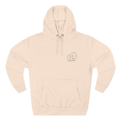 Capy Life beige premium hoodie with minimalist capybara illustration and always there text on the chest