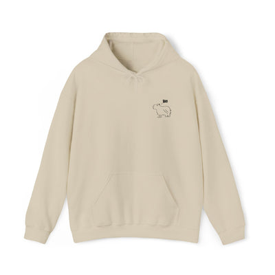 Capy Life beige cotton-poly hoodie featuring a minimalist embroidered capybara design with the word Bro on the chest.