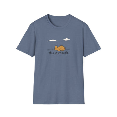 Capy Life blue softstyle graphic tee featuring a minimalist illustration of a relaxed capybara lying in the grass.